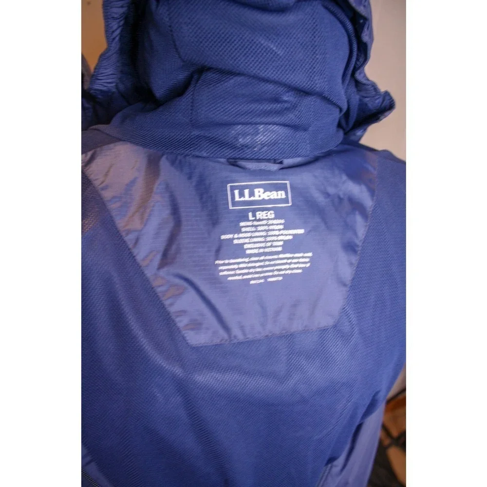 LL Bean Rain Jacket Blue Nylon Hooded Size L Regular